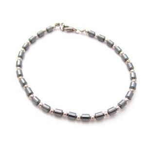Dark Grey Glass Gunmetal Beaded Silver Spacer Beads Ankle Bracelet*9.5"